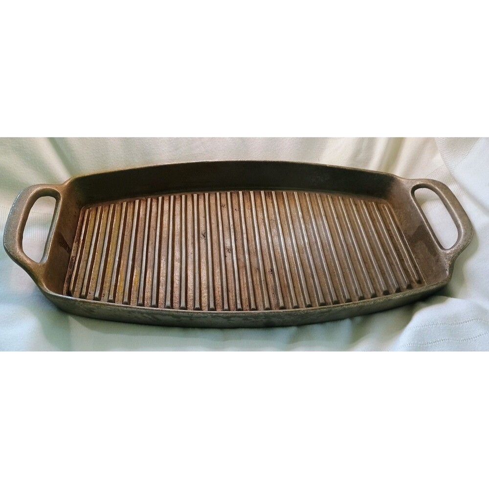 Bobby Flay Rectangular Double Handle Cast Iron Grill Ribbed Sizzle Skillet Pan
